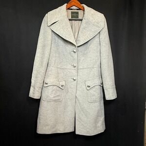 Roberto Verino Angora Wool Blend Pea Coat Gray Collared Button Overcoat Jacket